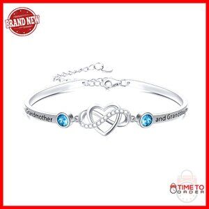 Sterling Silver Adjustable Infinity Heart Bangle Bracelet with Crystals